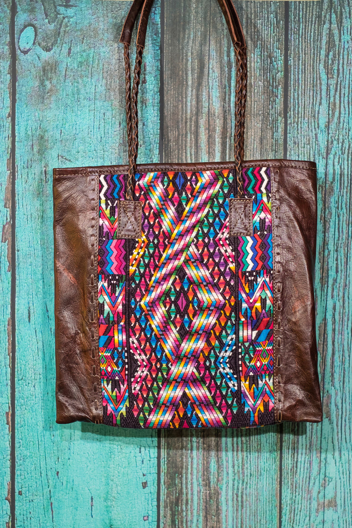 Braided Huipil Leather Tote Bag Purse Futura