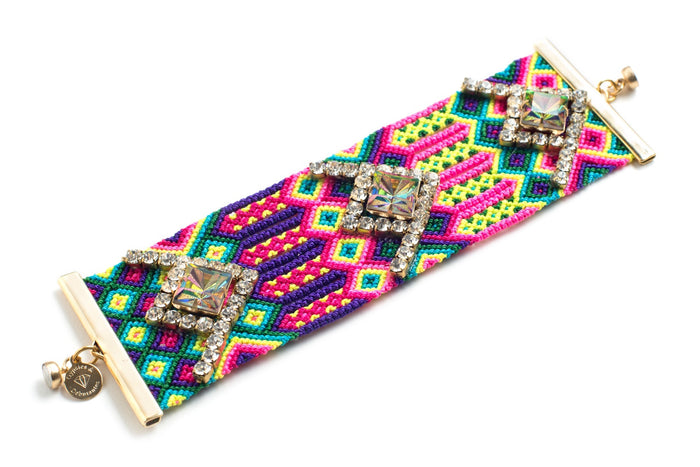 Extra Wide Friendship Bracelet Cuff (Neon Iguana)