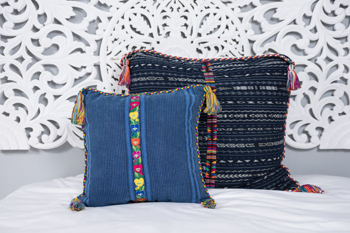 Cortes Huipil Pillow Cover Denim + Flowers