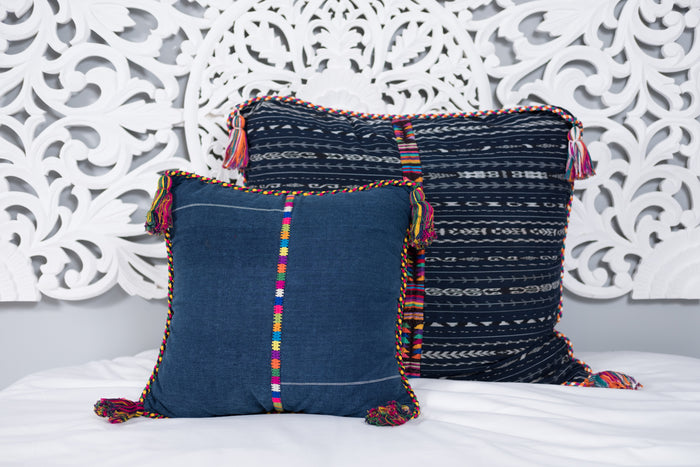 Cortes Huipil Pillow Cover Indigo Denim Fiesta Two