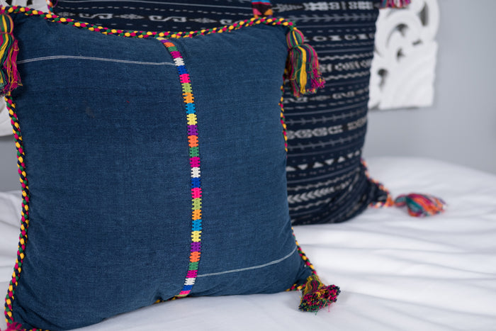 Cortes Huipil Pillow Cover Indigo Denim Fiesta Two