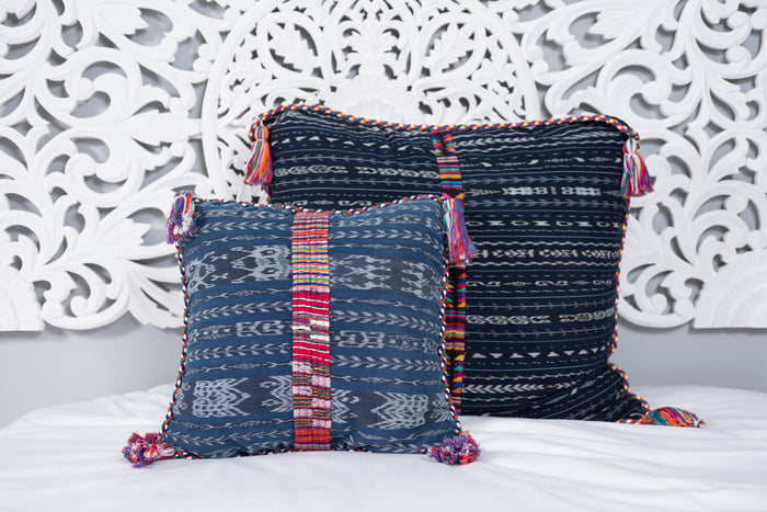 Ikat Cortes Huipil Pillow Cover Indigo Denim #1