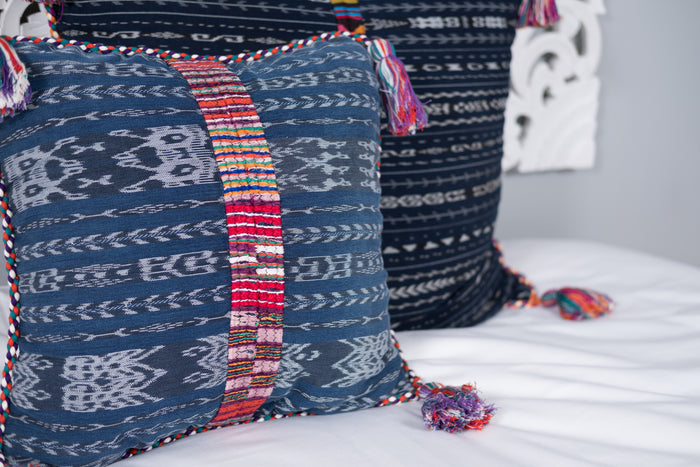 Ikat Cortes Huipil Pillow Cover Indigo Denim #1