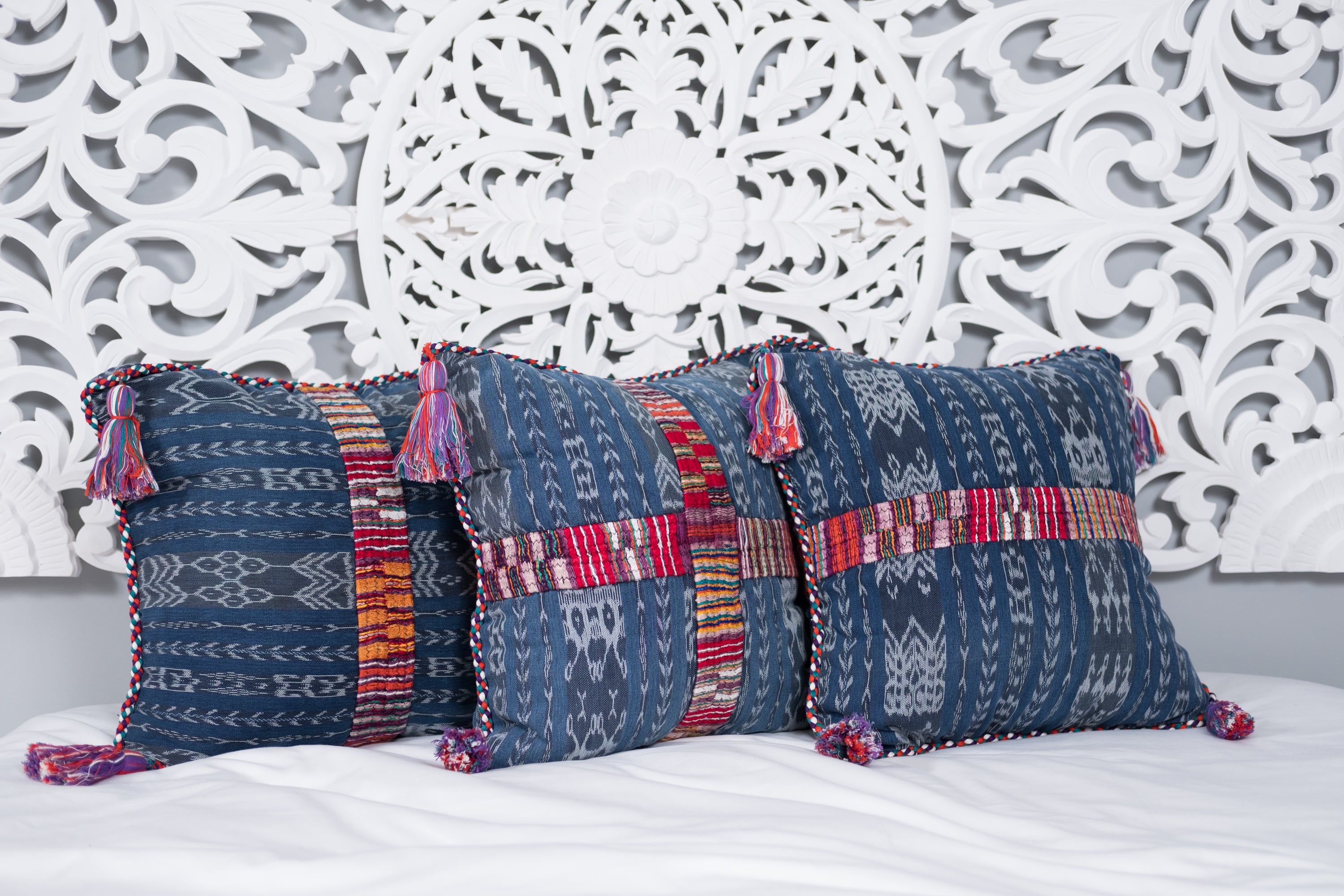 Ikat Cortes Huipil Pillow Cover Indigo Denim #3