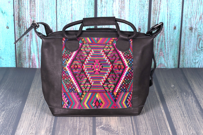 Huipil Day Bag Purse Diaper Bag (medium)  Black Leather