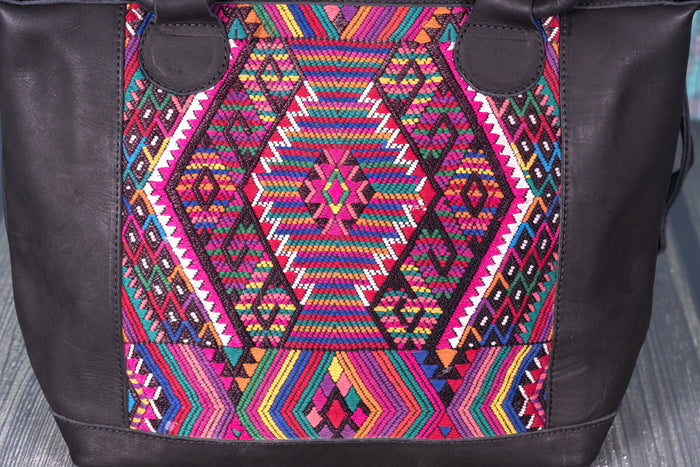 Huipil Day Bag Purse Diaper Bag (medium)  Black Leather