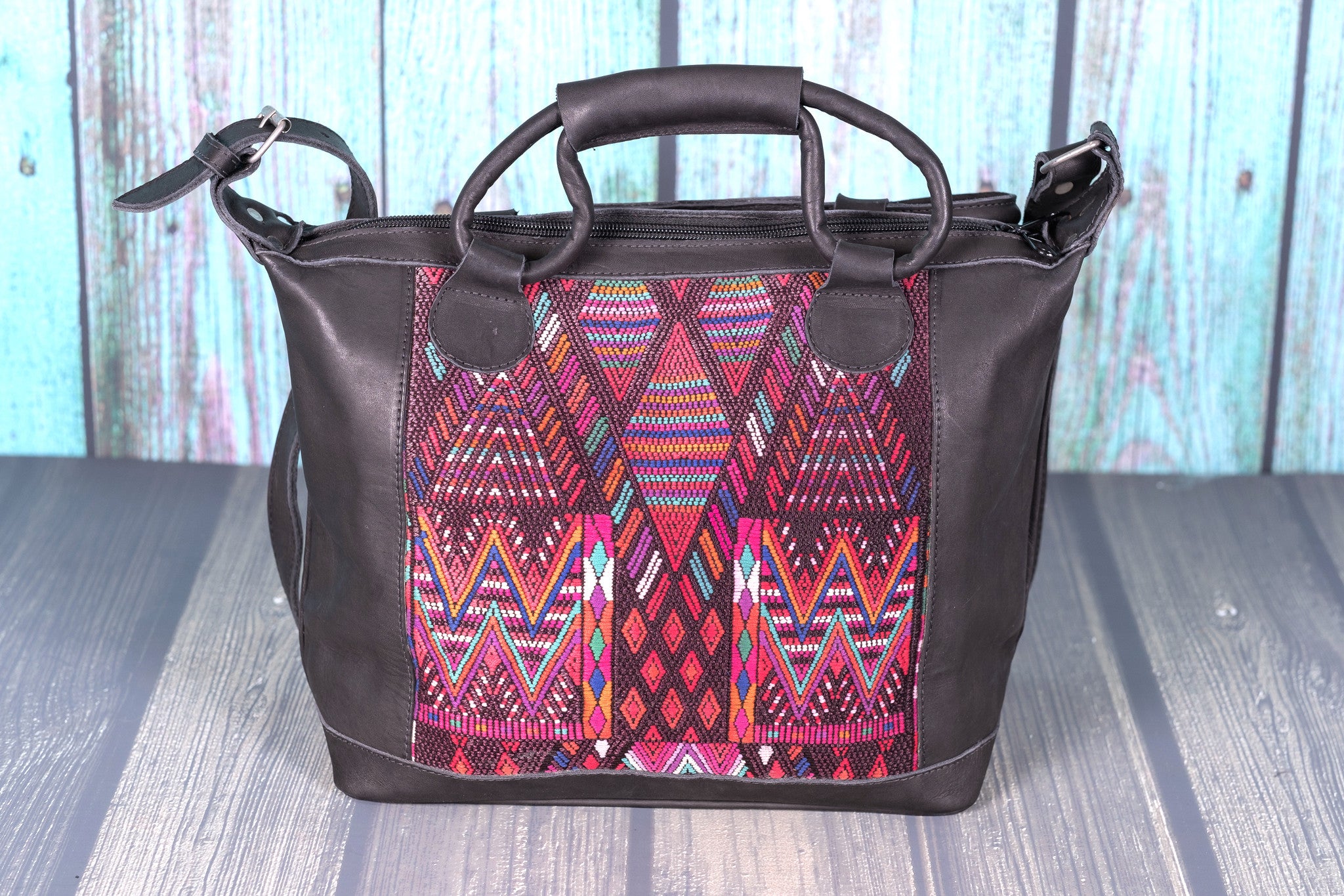 Huipil Day Bag Purse Diaper Bag (medium)  Black Leather