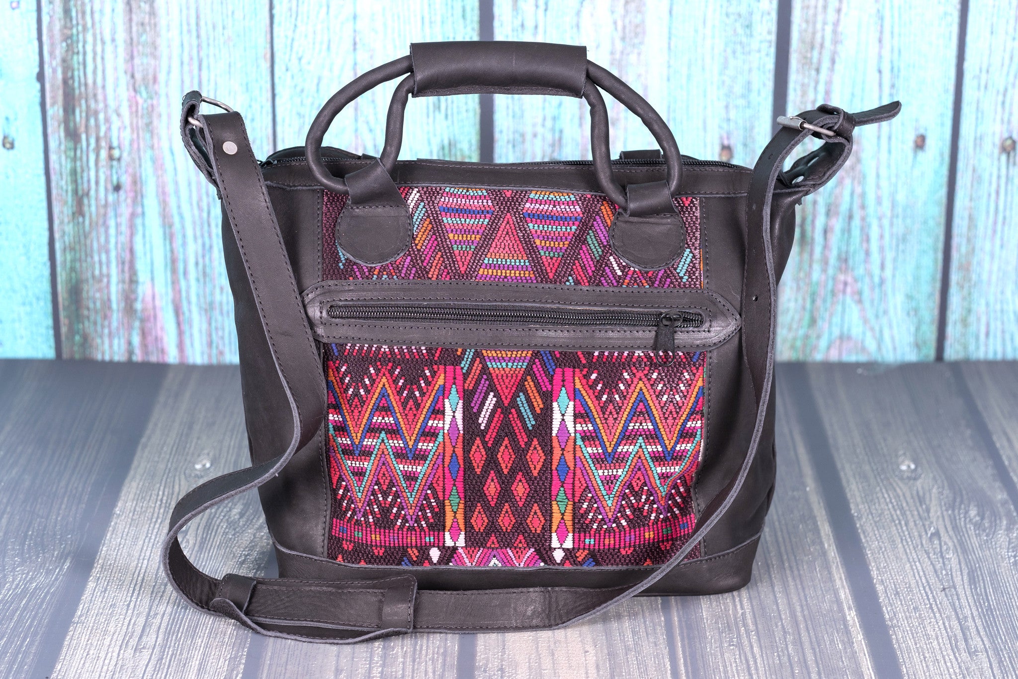 Huipil Day Bag Purse Diaper Bag (medium)  Black Leather