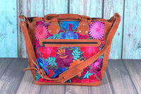 Huipil Overnighter Tote Bag Cross Body Embroidered Flowers